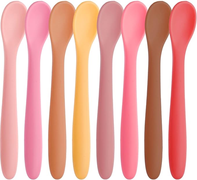 HANSGO 8-Piece Silicone Baby Spoons, First Stage Infant Self Feeding Spoons, Soft-Tip Gentle on Gums, Baby Utensils, Infant Training Spoon, Dishwasher Safe & Boil-proof