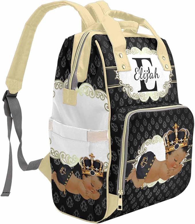 M YESCUSTOM Personalized Baby Diaper Bags for Women Men, Custom Brown Prince Backpack Customized Nappy Mommy Bag Backpack for Son Daughter Travel, Camping, Hiking Picnic