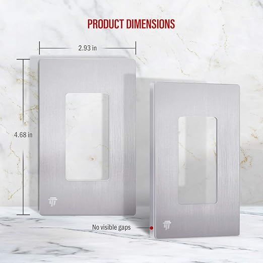 ENERLITES Elite Series Screwless Decorator Wall Plate Child Safe Outlet Cover, Gloss Finish, Size 1-Gang 4.68" H x 2.93" L, Unbreakable Polycarbonate Thermoplastic, SI8831-BSV, Brushed Silver