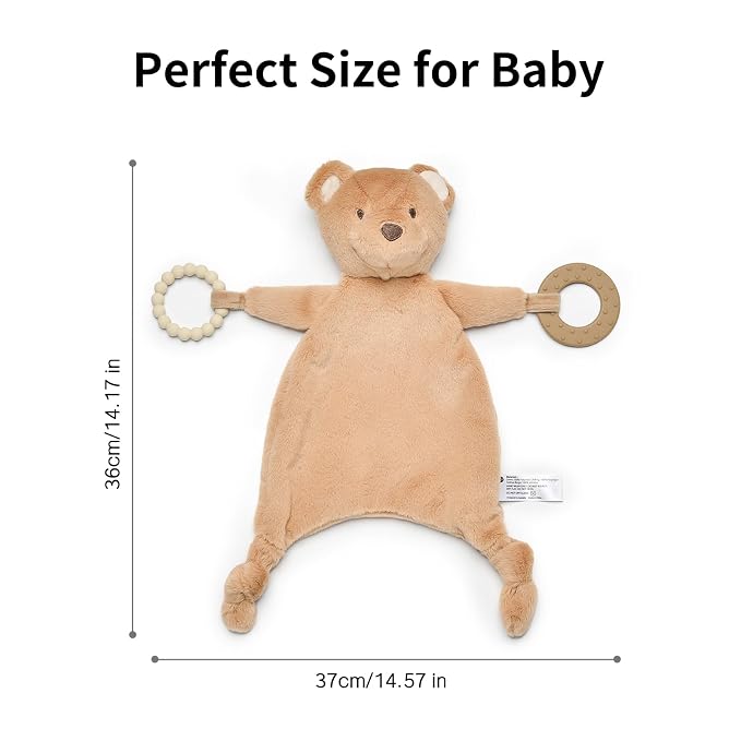 Loveys for Babies, Lovey Including Teether, Soft Stuffed Animals Security Blanket, Baby Snuggle Toy, for Newborn Boys and Girls(Bear)