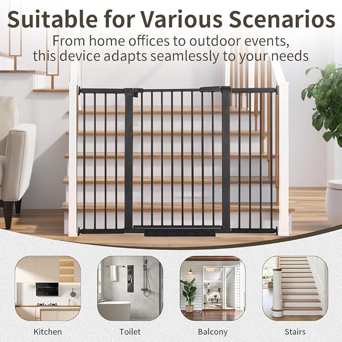 Extra Wide Dog Gate for Doorways Hallways 71.2"-76.7", 30 in Tall Baby Gates with Door No Drill, Auto Close Child Safety Gate for Pet Kid Doggie Cat Proof, Large Long Dog Barrier Indoor House, Black