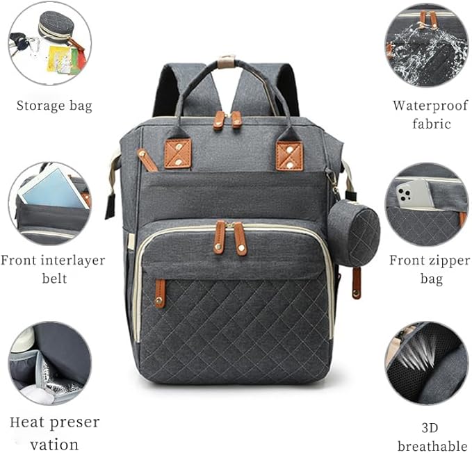 Diaper Bag Backpack, Multifunctional Travel Baby Bag with Changing Pad, Insulated Bottle Holders, Pacifier Case & Stroller Straps, Large Capacity Water Resistant, Unisex (Light Gary)