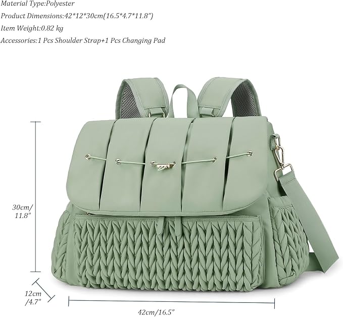 Convertible Diaper Bag Backpack, Waterproof Nappy Changing Bag, Travel Mummy Bag with Changing Pad, Shoulder Strap (GREEN)