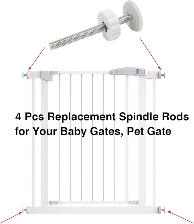 Pet Gates Spindle Rods 10mm(M10) - Replacement Parts Threaded Screw Bolts Hardware Kit Wall Protector for Baby Pressure Mounted Safety Door & Pet Stair Gates (White, M10 9CMLong)