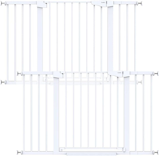 Cumbor 2 Pack 29.7-51.5" Extra Wide Baby Gate for Stairs, Easy Walk Through Dog Gates for Doorways, Pressure Mounted Pet Gate Indoor, Safety Auto-Close Child Gate for Kids with 4 Wall Cups, White
