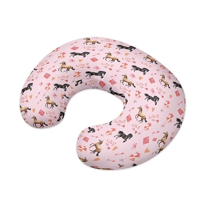 Horse Nursing Pillow Cover for Baby Girls Boys Newborn U-Shaped Breastfeeding Pillowcase Love Arrow Nursing Pillow Slipcovers Fits The Original Support Pillow Pink