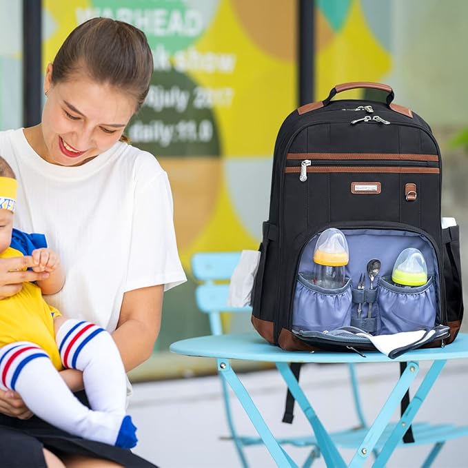 Diaper Bag Backpack, Large Baby Nappy Bags with Portable Changing Pad for Boys and GirlsMultifunction Travel Baby Bag for Moms Dads, Shower Gifts Waterproof and Stylish，Black