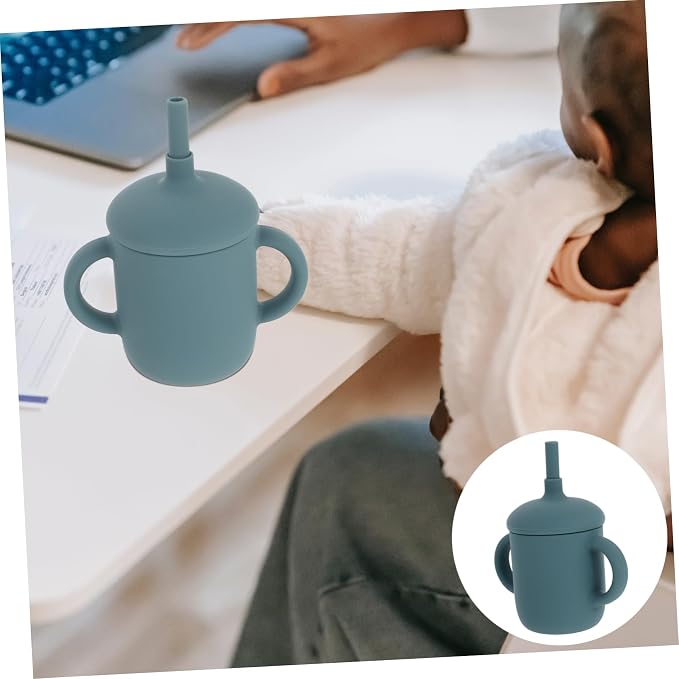 1Pc Silicone Drinking Cup with Straw Leak Training Cup for Months Smoky for Boys Learn Independence