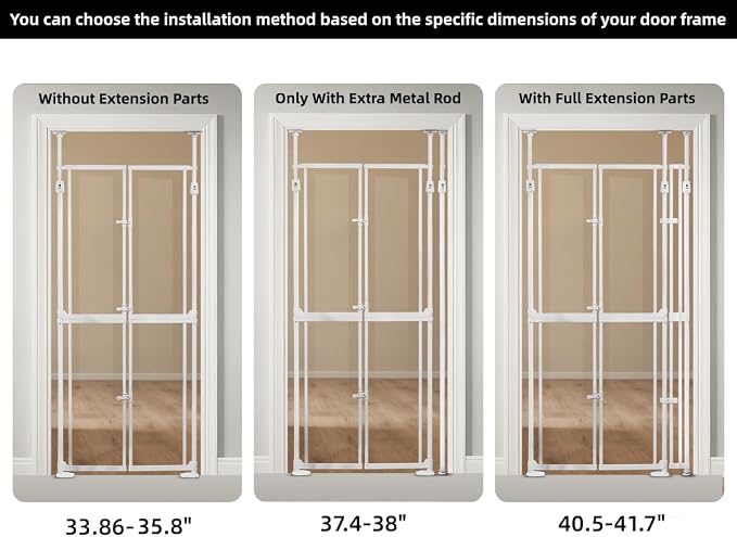 NiceTCU 74.80-98.43'' Extra Tall Cat Gate, Adjustable 33.86-37.40" Wide, Transparent Full Door Pet Gate, Auto Close No Drilling Cat Proof Safety Gate for Doorway Stairs- White