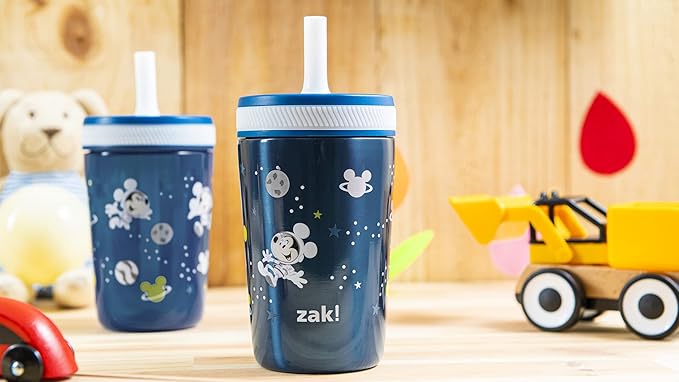 Zak Designs Disney Mickey Mouse Kelso Tumbler Set, Leak-Proof Screw-On Lid with Straw, Bundle for Kids Includes Plastic and Stainless Steel Cups with Bonus Sipper (3pc Set, Non-BPA)