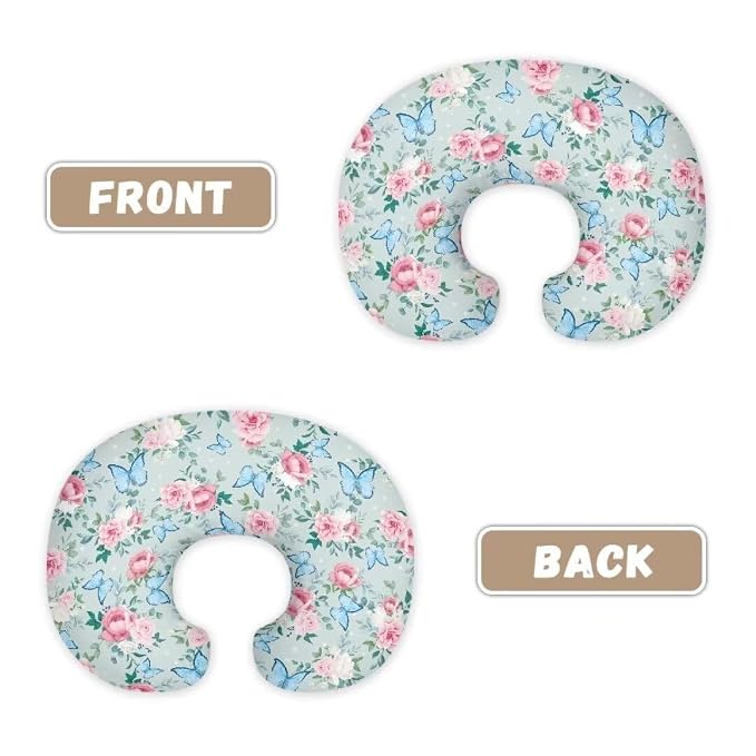 Butterfly Flowers Nursing Pillow Cover Stain Resistant Breastfeeding Pillow Slipcover Lightweight Pillow Cover for Nursery