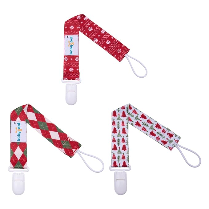 babygoal Christmas Pacifier Clips, 6 Pack Binky Paci Holder and Leash Fits for Most Pacifier, Binkies and Xmas Gift