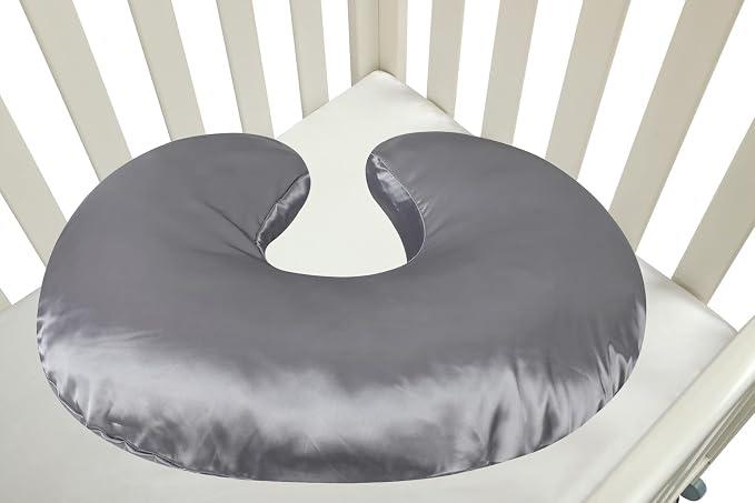Satin Nursing Pillow Cover Set 2 Pack Ultra Soft Silk Compatible with Boppy Pillow for Breastfeeding Pillow Protect for Baby Hair and Skin Grey & Lt Blue