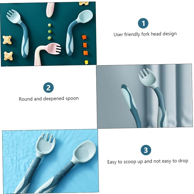 Hemobllo 2 Sets Utensils Silicone Soft Flexible Spoons and Forks Training Tableware for Portable Lightweight for Dessert Cake Soup