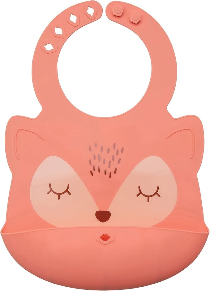 Tiny Twinkle Roll-Up Silicone Bib - Soft, Durable, Easy Clean Waterproof Silicone Bibs With Food Catcher (Coral, Infant)