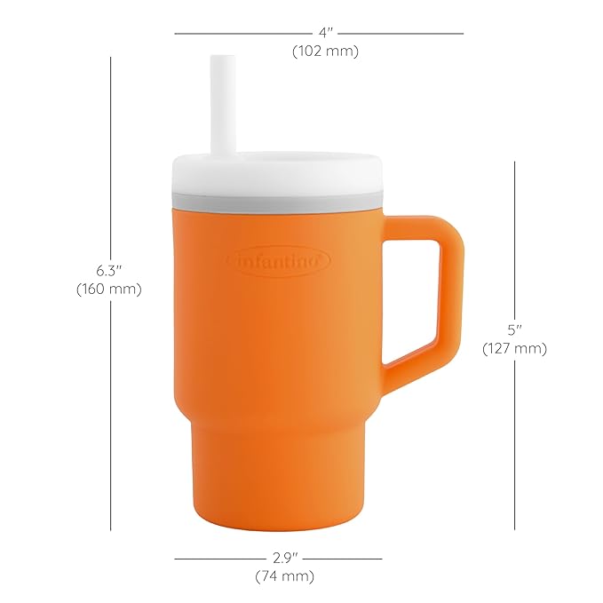 Infantino My 1st Tumbler, 9 Oz. Silicone Sippy Cup with Straw & Handle, Spill-Resistant Baby Cup for On-the-Go, BPA-Free Transition Bottle, Creamsicle