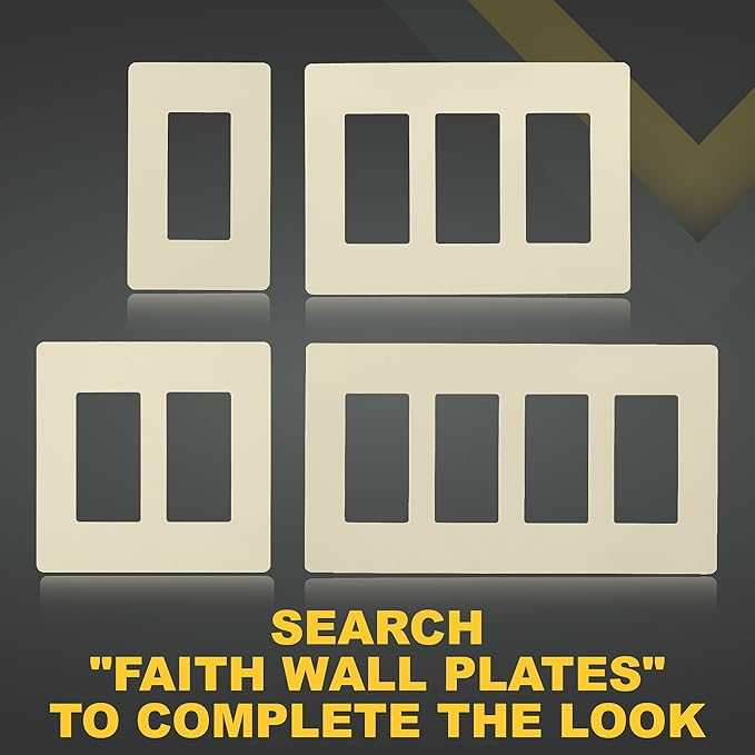 Faith 4-Gang Decorator Screwless Wall Plates Child Safe Outlet Covers, 4.68"H x 2.93" L, Fits GFCI, USB Receptacle, Dimmers, and Lighting Controls, ETL Listed, Ivory, 3-Pack