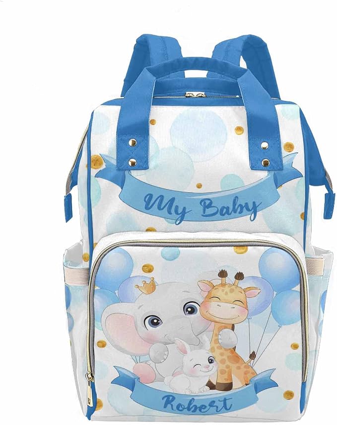 M YESCUSTOM Custom Diaper Bag Backpack with Name Personalized Cute Animals Bag Customized Mommy Bag for Mom Dad Blue