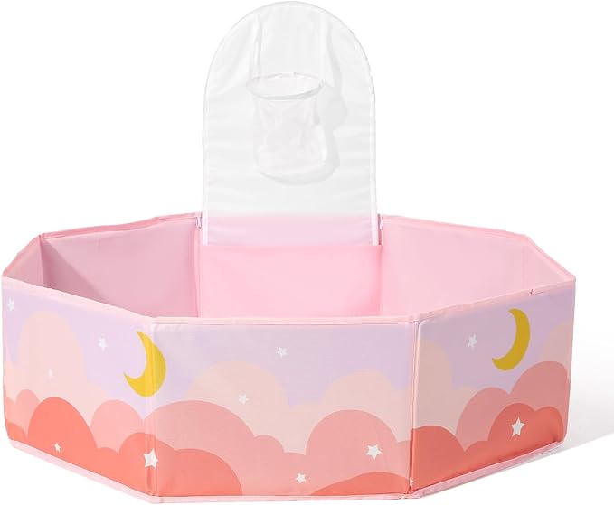 GOGOSO Foldable Ball Pit for Toddlers Large Soft Indoor Outdoor Pop Up Baby Kids Infant Ballpit Big Collapsible Puppy Dog Cat Pits with Basketball Hoop (Balls Not Included), Cloud