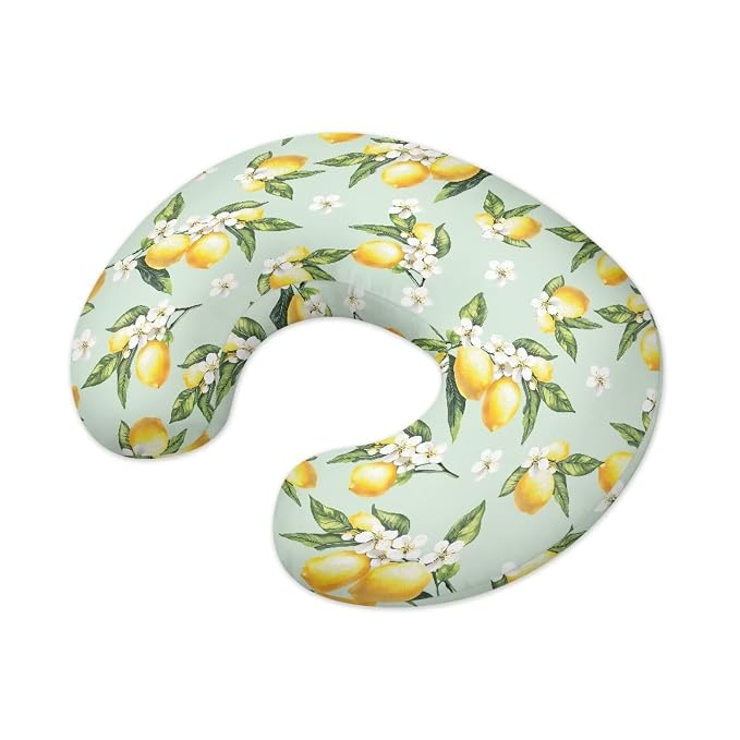 White Floral and Lemon Breastfeeding Pillow Cover Stretchy Removable Nursing Covers for Breastfeeding Pillows Ultra Soft Newborn Feeding Pillow Cover Washable and Easy to Clean