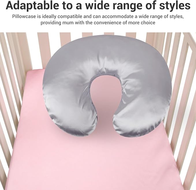 Soft Satin Nursing Pillow Cover, Skin Friendly, Washable, Breathable, Breastfeeding Pillow Slipcover Compatible for Feeding and Newborn Care (Grey)