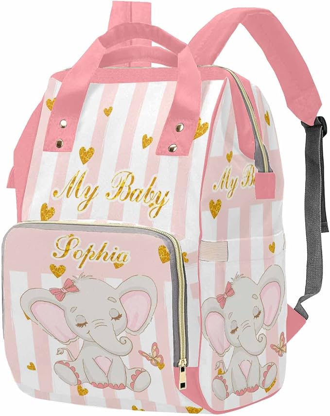 M YESCUSTOM Diaper Bag Personalized Cute Animal Bag with Name Custom Nappy Mommy Bags for Women Travel Outdoor Use Pink