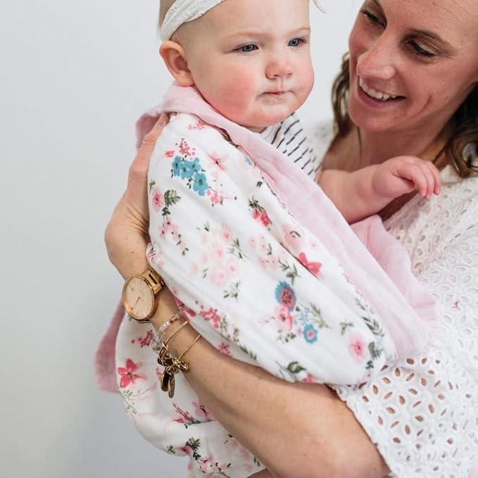 GRACED SOFT LUXURIES Muslin Baby Blanket | Breathable, Ultra-Soft Muslin Quilt | Perfect Receiving Blankets for Boys & Girls | Pastel Floral - 47” x 47”