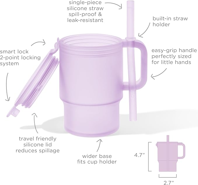 Olababy Clear Sense Silicone Tumbler with Handle & Straw 11 oz, Toddler & Kids Spill Proof Sippy Cup, Leak Resistant, BPA Free Baby Cup, Cupholder Compatible Travel Quencher (Lemon, 1 PK)