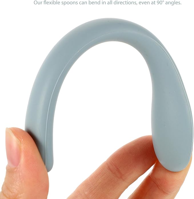 LIOOBO 10pcs Silicone Spoons Soft Flexible Training Utensils for Self-feeding Compact Design for Travel Safe Scoop for Porridge Soup and Puree Light Blue