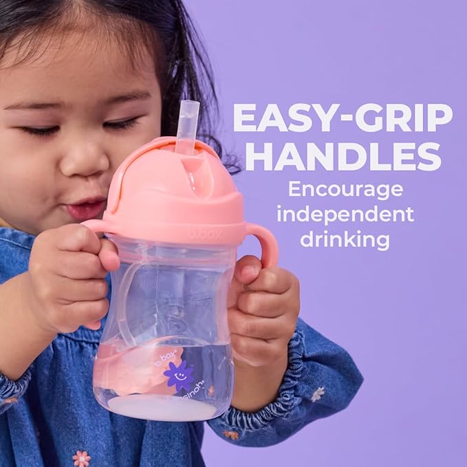 b.box + Lansinoh Weighted Straw Sippy Cup for Babies 6 Months+ | Leak?‘Proof, BPA?‘Free, 8 oz Toddler Cup | Drink From Any Angle | Easy Grip, Dishwasher Safe | Bubblegum (Pack of 2)