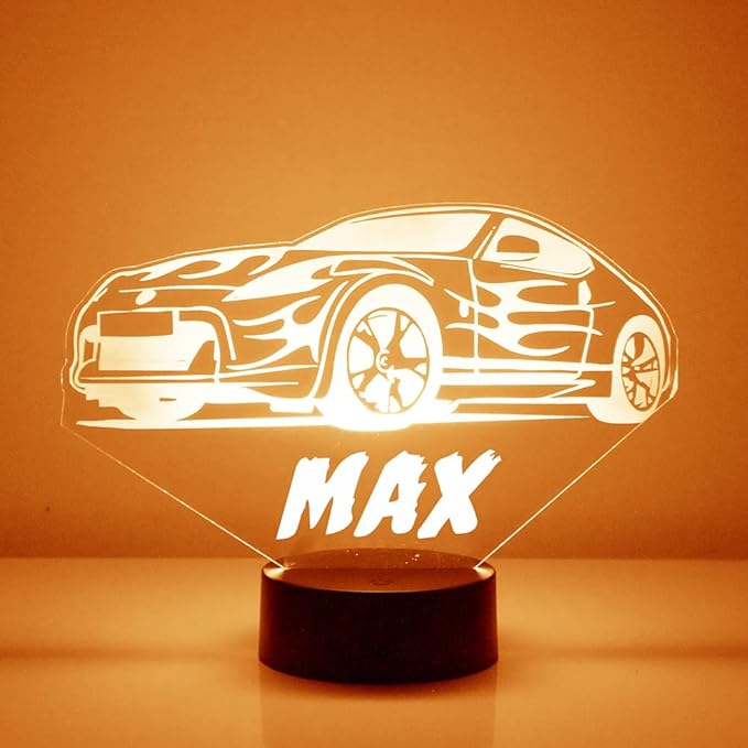 Race Car Custom LED Sign Night Light Lamp with Remote - Personalized Name or Image Display, Clear Acrylic Light Up Home Decor, 16 Colors & 4 Modes - Made in The USA