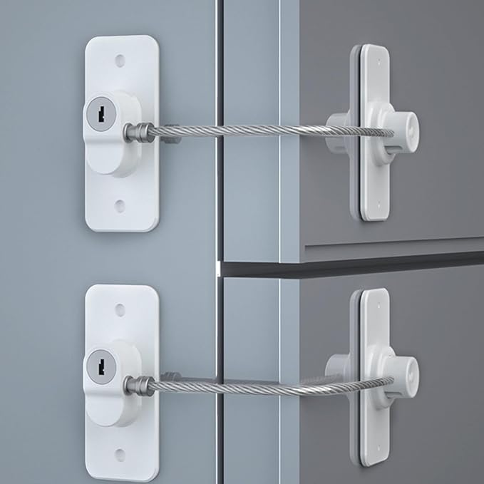 Fridge Lock (2 Pack),Refrigerator Lock with Keys,for Fridge, Cabinet Locks, Drawers, Dishwasher, Toilet and Child Safety Cabinet Locks, Traceless Adhesive No Drilling (White)
