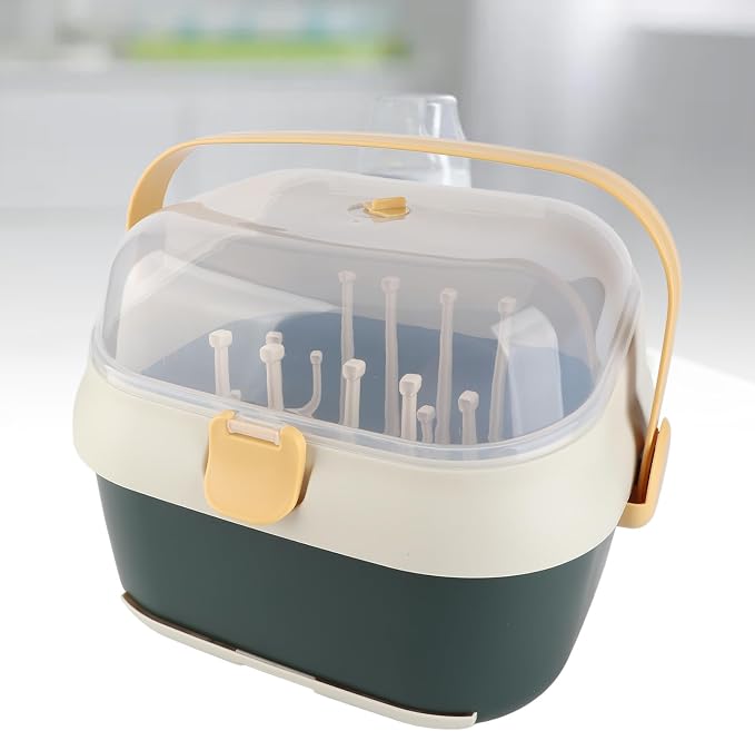 Ejoyous Baby Bottle Drying Rack Organizer, Nursing Bottle Storage Box, Compact Household Dust Proof Draining Thickened Plastic Bottle Holder Box for Home Travel (New Green)