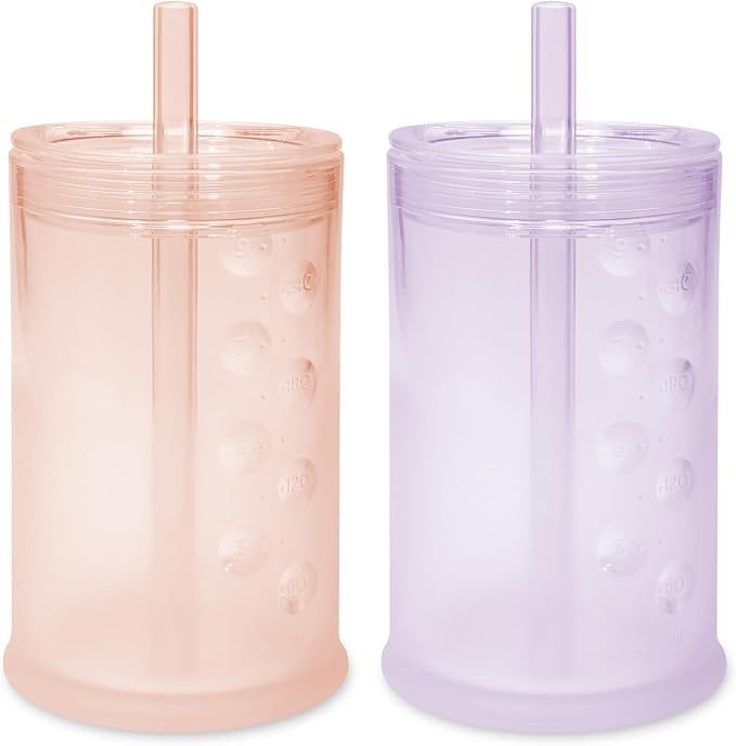 Olababy Silicone Training Cup with Straw Lid Bundle 9oz Coral + 9oz Lilac