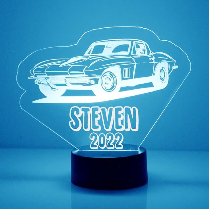 Cars Custom LED Sign Night Light Lamp with Remote - Personalized Name or Image Display, Clear Acrylic Light Up Home Decor, 16 Colors & 4 Modes - Made in the USA