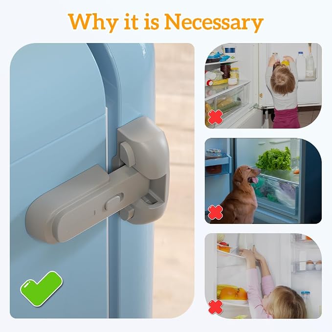 SAFELON 1 Pack Baby Safety Fridge Lock, Child Proof Refrigerator Freezer Door Lock, Protect Refrigerators with Damaged Sealing Strips (Grey)