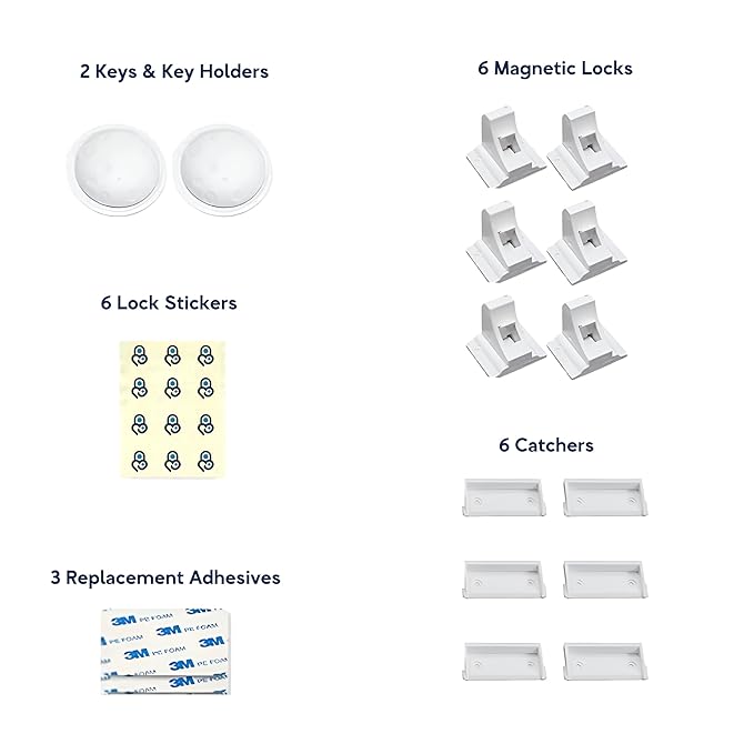 Baby Proof Me 6-Pack Magnetic Cabinet Locks, Baby Proofing Child Safety Locks with 2 Keys, No-Drill 3M Adhesive for Cabinets & Drawers
