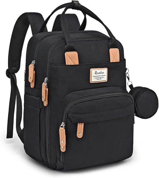 RUVALINO Diaper Bag Backpack, Multifunction Travel Pack Maternity Baby Changing Bags, Large Capacity, Waterproof, Black