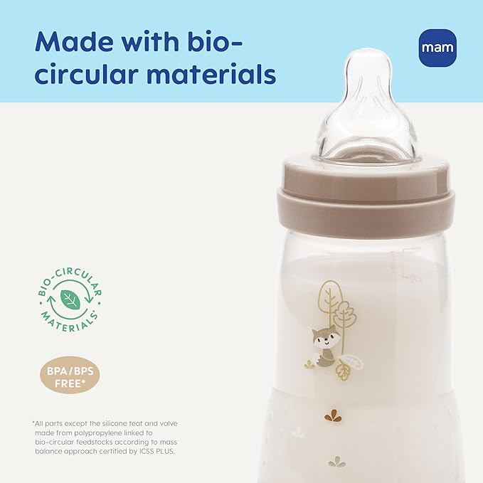 MAM 11oz Easy Start Anti-Colic Wide Neck Baby Bottle, Fast Flow Breastfeeding-Like Nipple, Reduces Colic Gas & Reflux, Easy to Clean, BPA Free, 4+ Months, Made in Europe, 2 Pack