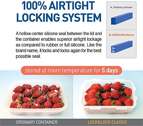 (Pack of 4) Lock & Lock Airtight Rectangular Food Storage Container 6 oz / 0.7-cup