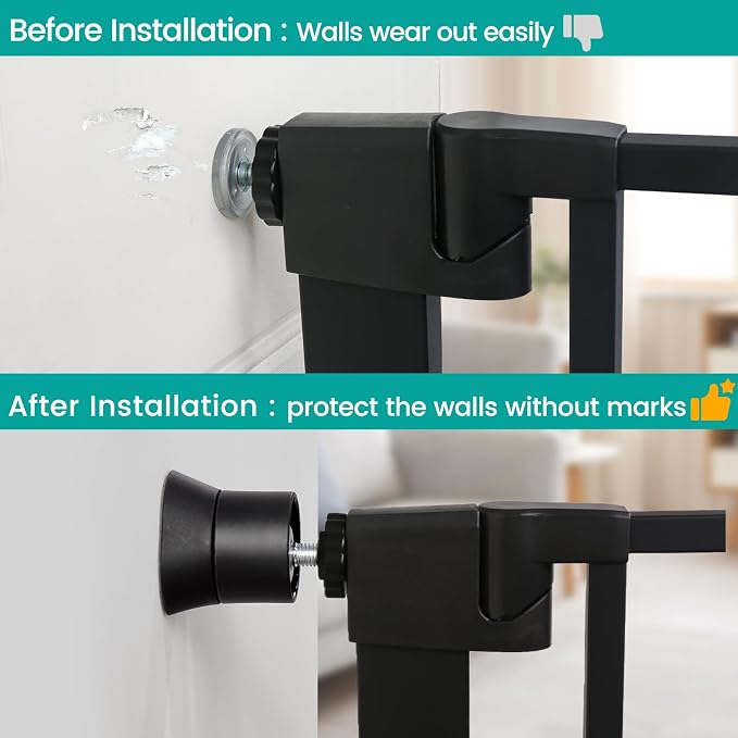Mumeasy 4 Pack Baby Gate Wall Protector Extender – Pressure Mounted Safety Gate Extension Kit 0.78-3.96 in, Protects Walls & Doorways from Pet & Dog Gates, Works on Stairs & Door, Black