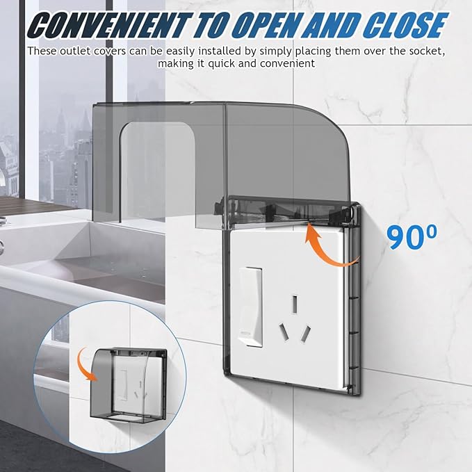 UKCOCO Flip Weatherproof Outlet Cover: Clear Waterproof Plastic Socket Protector for Home Office Bathroom, Child Safety Electrical Outlet Cover for 86-Type Socket, Easy Installation