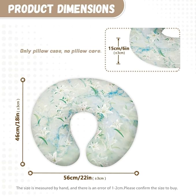 White Flowers Feeding Pillow Cover Floal Breastfeeding Slipcover for Newborn Girls Boys Soft Nursing Pillow Case U-Shaped Pregnancy Pillow Cover-Green