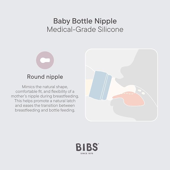 BIBS Baby Bottles 2-Pack, 5 Oz, Round Silicone Nipple, Anti-Colic System for Gas Reduction. BPA-Free, Lightweight & Easy to Clean, Suitable for Newborns 0+ Years -150ml (Pack of 2) Blush
