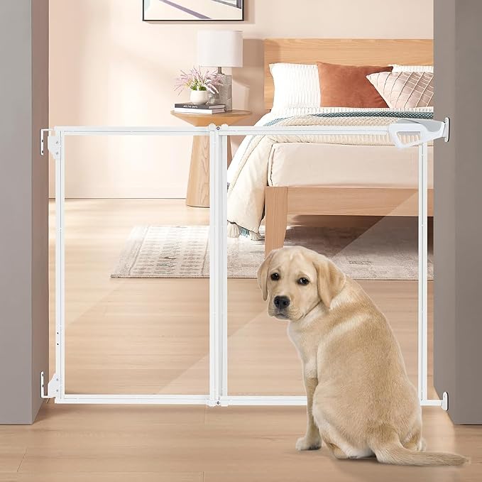 beeNbkks Hardware Mounted Clear Dog Gate (Must Drill to Install), No Bottom Bar Pet Safety Gate for Doorways Hallways Stairs, Fit for 28"-43.5" Wide Opening, 30" Tall, Indoor Outdoor Use