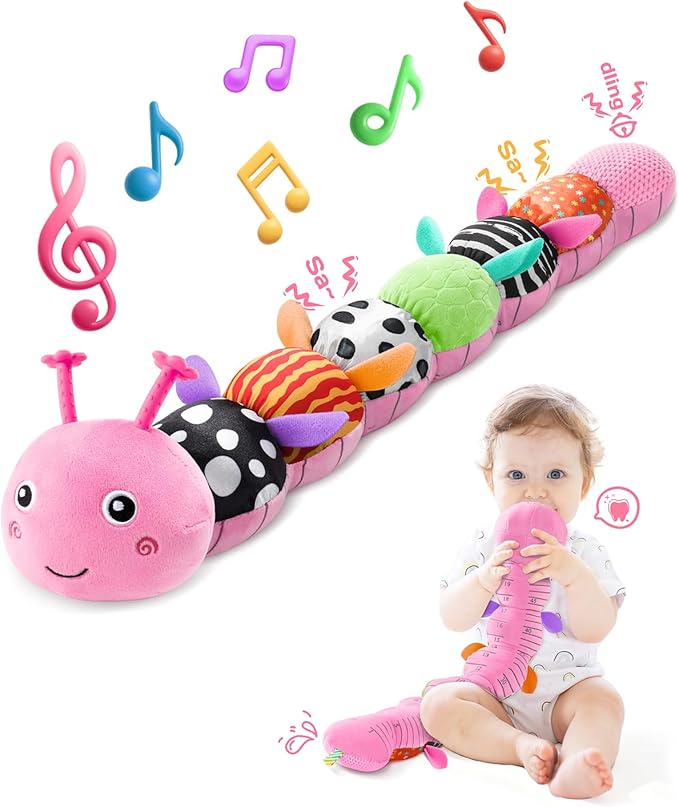 AWOTOY Baby Toys 6-12 Months Music Caterpillar,Stuffed Animals Infant Toys 0-3-6 Months,Baby Sensory Toys Tummy Time with Crinkle Rattle Teething Toys Boys Girls Gifts Birthday Easter Basket Stuffer