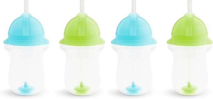Munchkin Straw Cups, 10 Ounce, Weighted, Click Lock Lid | 4 Pack | Blue/Green | Toddler | Any Angle