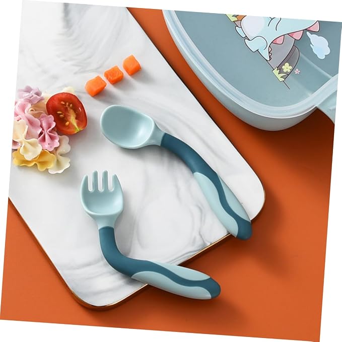 Alipis 2 Sets Bendable Utensils Flexible Silicone Fork Spoon for Non Slip Handle Portable Food Grade Tableware for Complementary Food Training