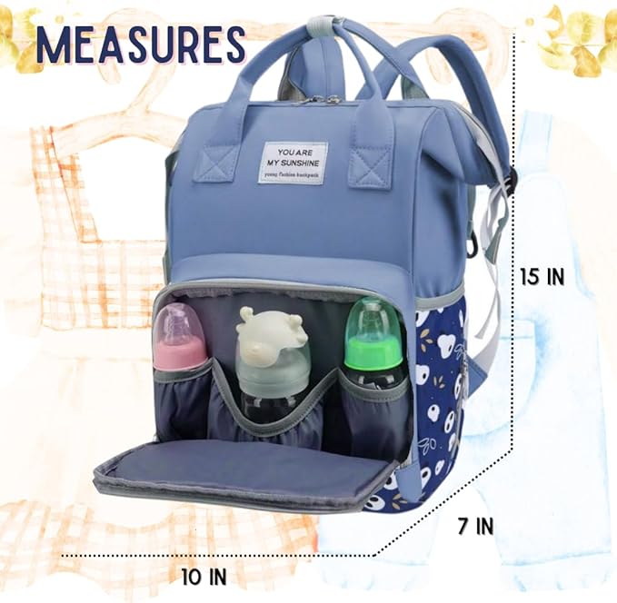 Small Diaper Bag Backpack for Baby Boy with Insulated Pockets, Stroller Straps. Blue Baby Bag for Mom Dad.