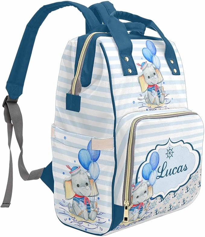 M YESCUSTOM Custom Diaper Bag Backpack with Name Personalized Mommy Bag Customized Newborn Gift Indoor Outdoor Use Blue and White Stripes